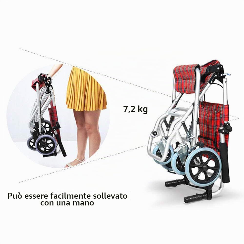 Sedie a rotelle automotrici, Carrozzina disabili Pieghevole, per disabili e Anziani, Facili da trasportare e da ripiegare, per Esterni, Adatte per Viaggiare-7.5kg