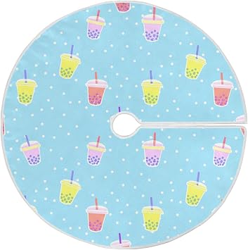 YETTASBIN Bubble Tea Tree Skirt 35.4 lnch, Large Round Xmas Tree Skirt Soft and Funny Lace-up Indoor Outdoor Christams Ornaments for Holiday Party Home Office Decor