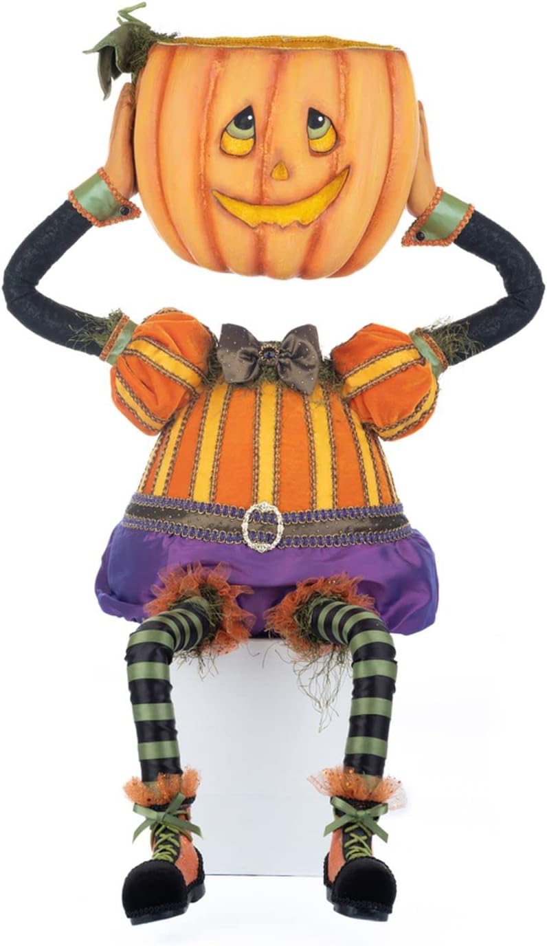 Katherine's Collection 2023 Halloween Hollow Percy Pumpkin Head Candy Bowl, Orange Polyester
