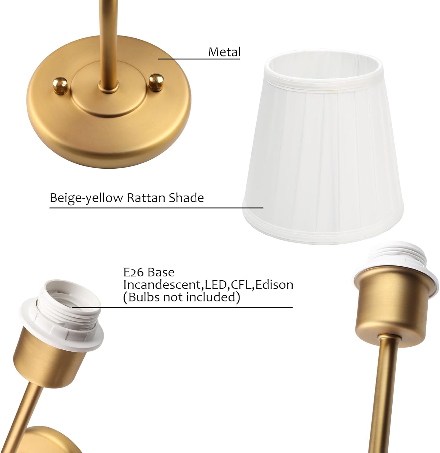 Pathson White Pleated Fabric Wall Sconces Set of 2, Hardwired Bathroom Vanity Lights Curved Arm, Vintage Wall Painting Lamp Decor for Living Room Bedside Lighting