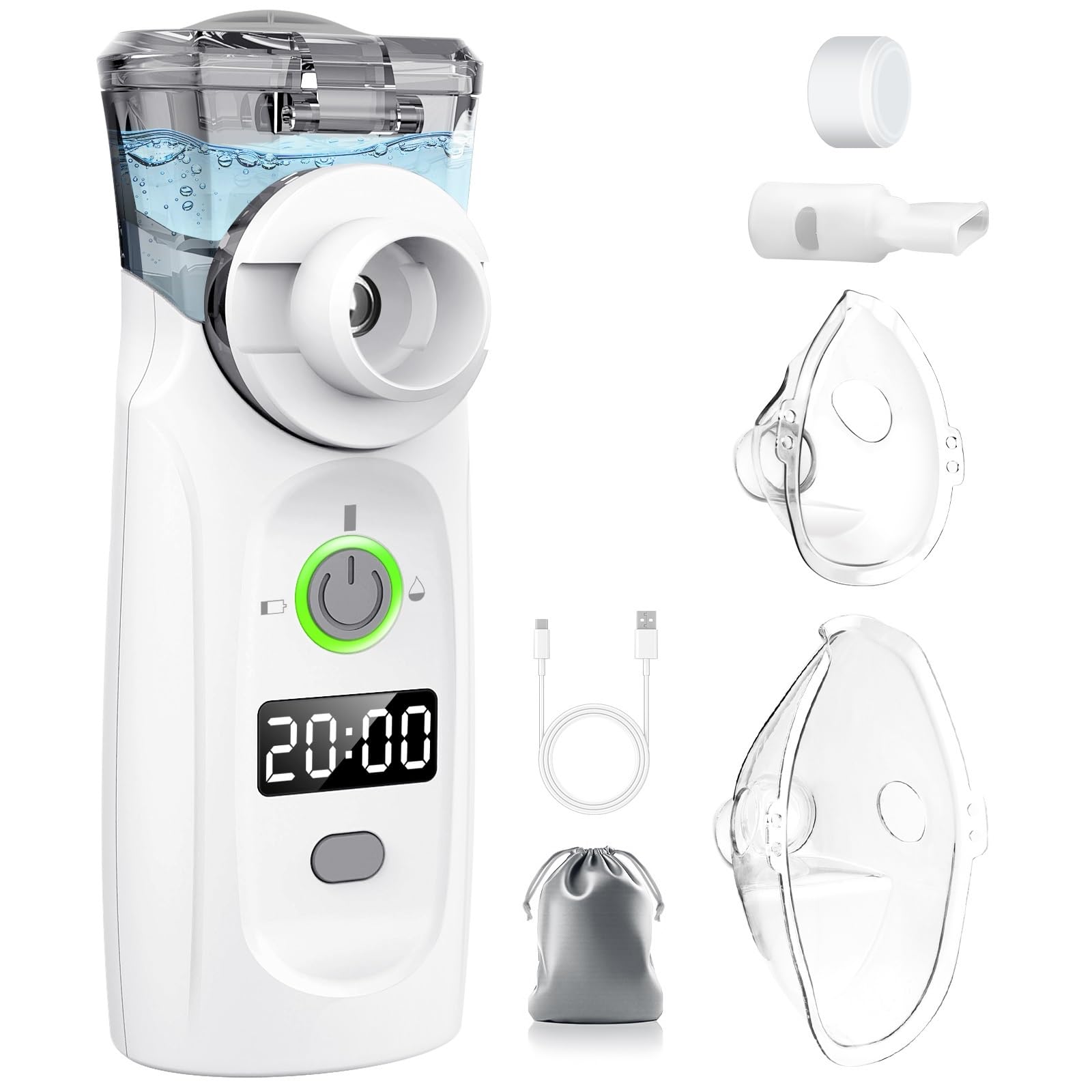 MILFECH Inhalationsgerät tragbar Vernebler Set Mit USB Wiederaufladbar, Timer und Display, inhalator verneble Masken und Mundstück für Kinder und Erwachsene (Grau)