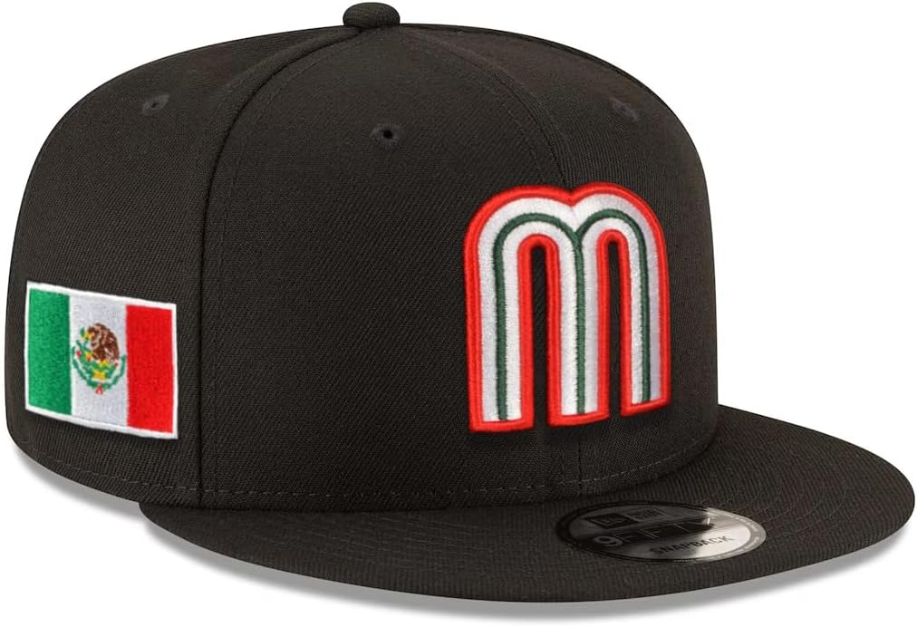 New Era Team Mexico 9FIFTY National Baseball Team Snapback Cap, Adjustable Hat Black