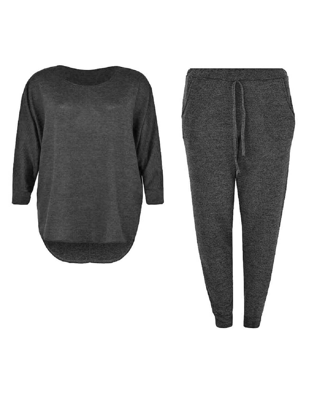LUXFAB2 Piece Track Suit Set High Low Top and Bottoms Casual Loungewear Sweatshirt Joggers Set