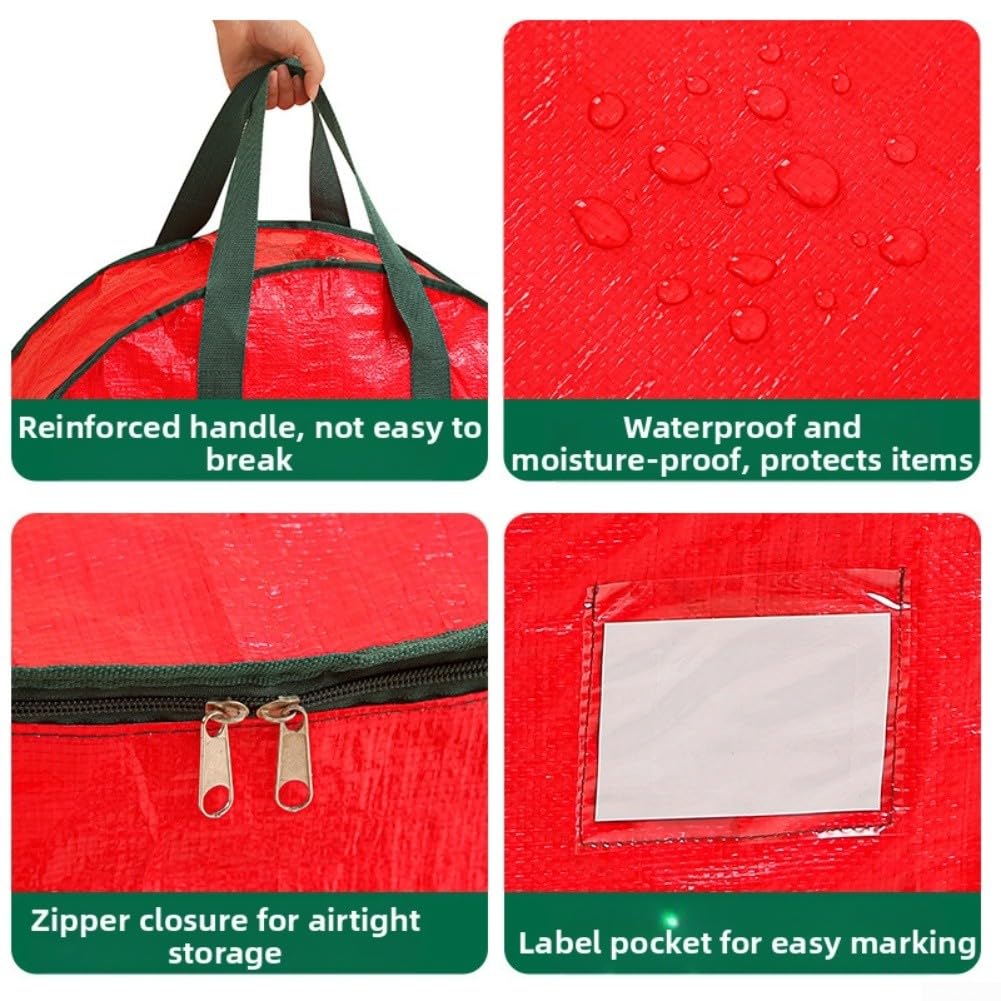 Bolsa de almacenamiento grande para coronas de Navidad, material de lona resistente con cremallera, contenedor protector resistente para coronas