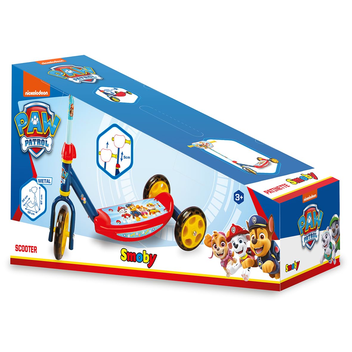 Smoby – Paw Patrol 3-Rad-Scooter – Kinderroller mit höhenverstellbarem Lenker & rutschfestem Trittbrett mit Motiv bis 20 kg, für Kinder ab 3 Jahren