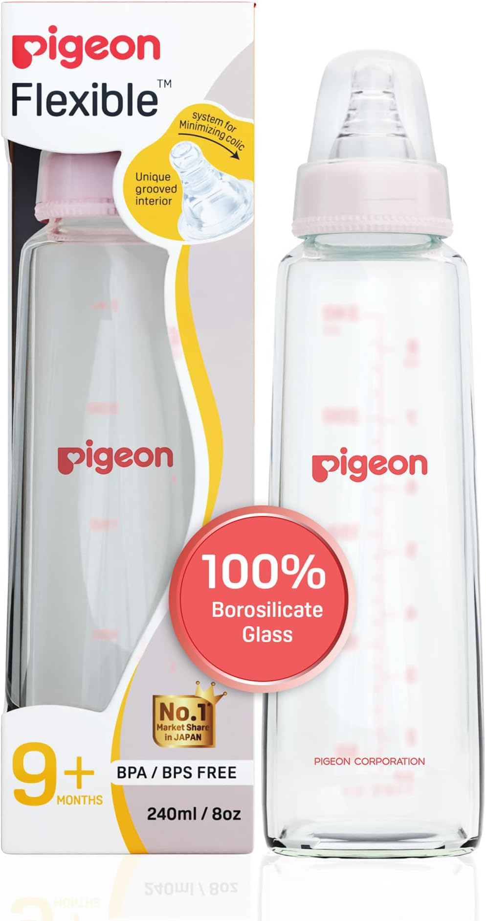 PIGEON Glass Feeding Bottle 200ML (Pale Blue) with ADD M