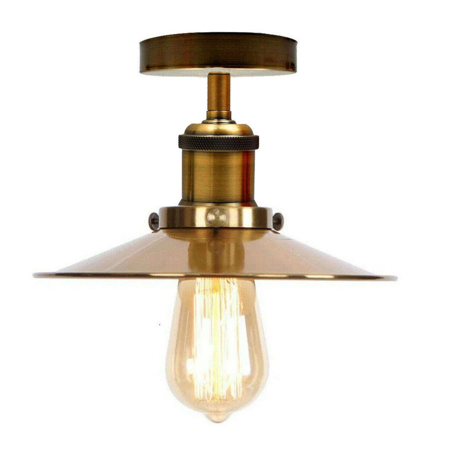DC VOLTAGE Retro Industrial Semi Flush Mount Ceiling Lights Metal 22 cm Yellow Brass Light Shade with E27 Base Lamp Holder LED Chandeliers Ceiling Lights for Living Room Kitchen Bedroom Bar. — image 1