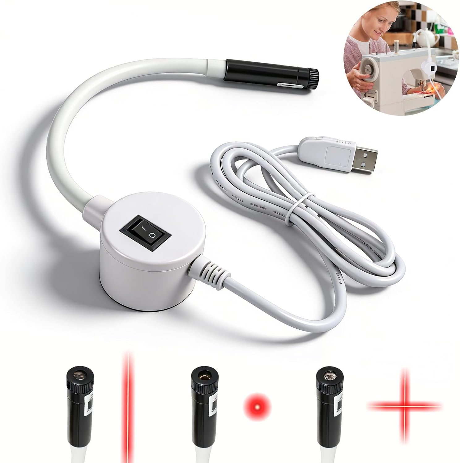 Philorn Magnetic Positioning Quilting Light for Sewing Machine, 3-in-1 Magnetic Seam Guide,for Straight Stitching, Crosshairs, Hands-Free Precision Sewing & Quilting Aid Tool（USB)