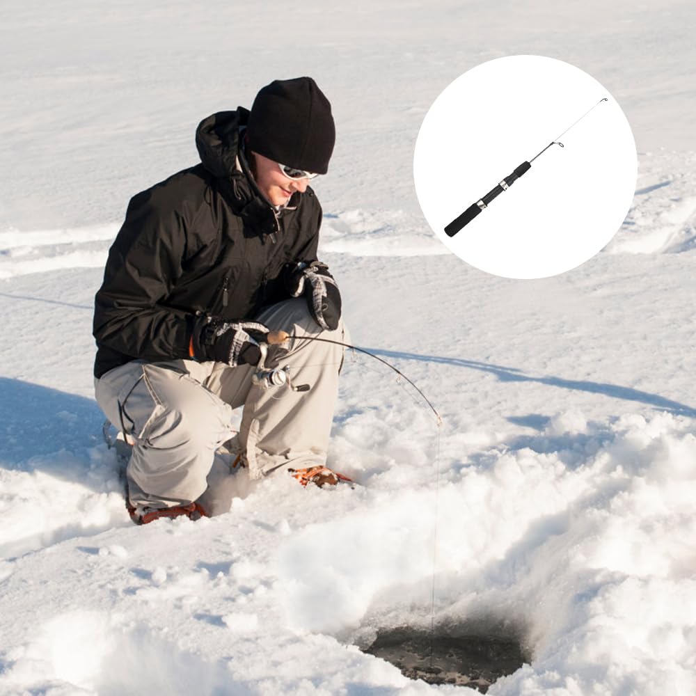 Caña de pescar en hielo, telescópica de fibra de carbono de alta sensibilidad con mango de silicona para agua dulce y salada, regalos de pesca para hombres y mujeres