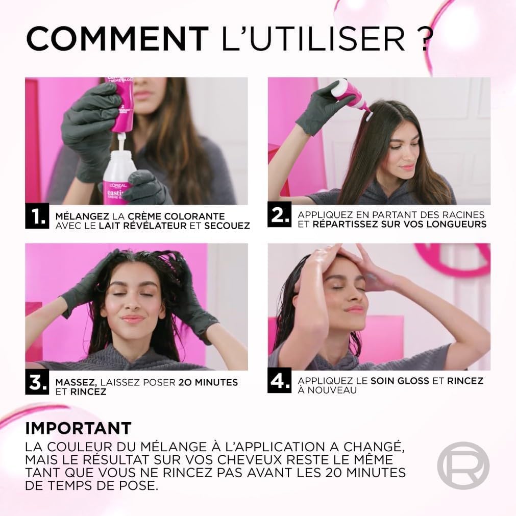 L’ORÉAL PARIS - Coloration Cheveux Semi-Permanente Ton sur Ton - Couleur Soin Gloss - Sans Ammoniaque - Casting Crème Gloss - Nuance : Cerise Noire (3.60)