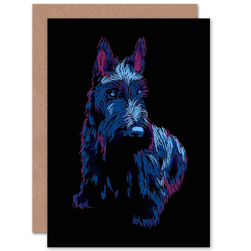 Wee Blue Coo Blue Wee Coo Painting Scottish Terrier Dog Scottie Cute Scotland Blank Greetings Card