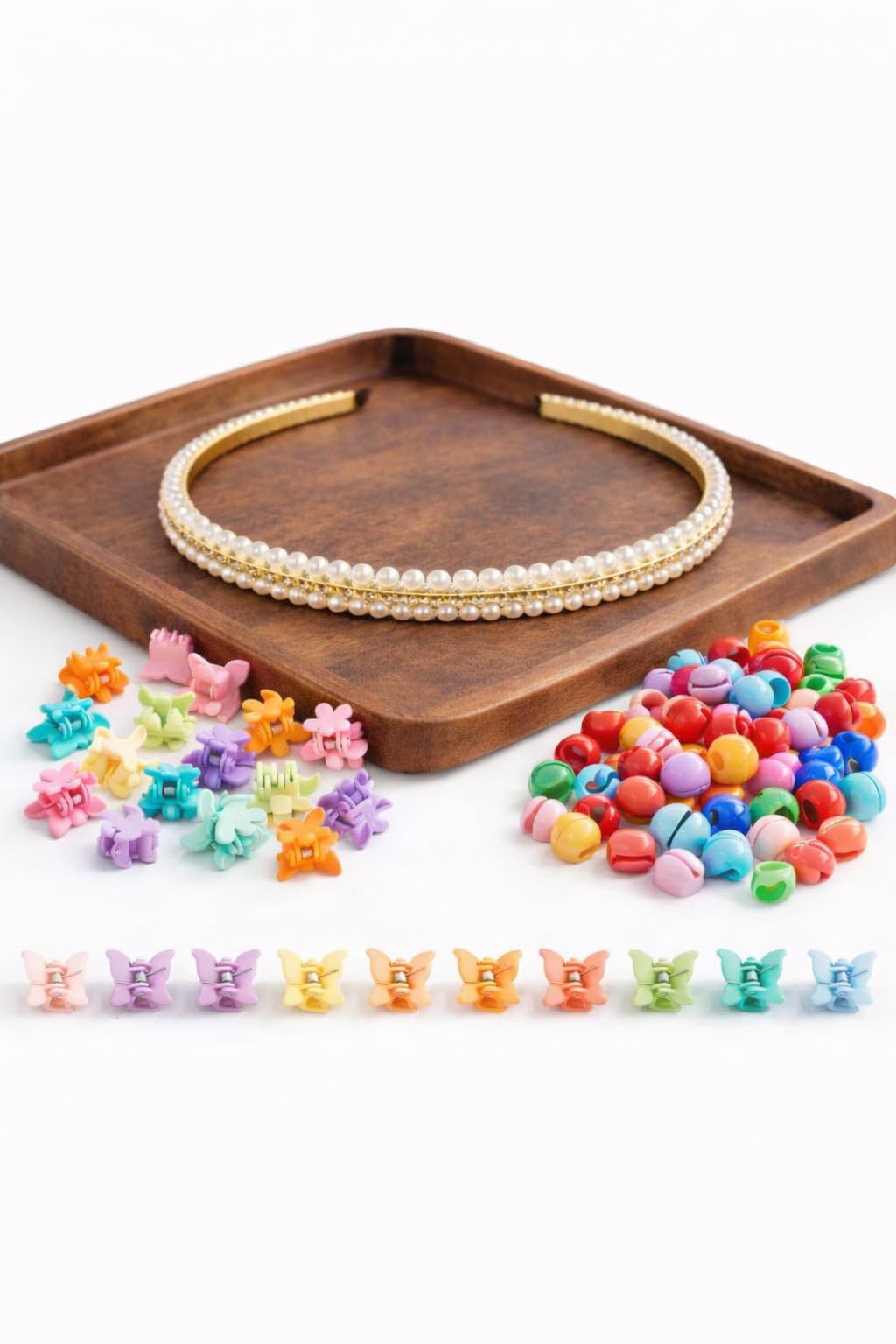 Plutify Baby Girl Hair Band Combo Set with 10 Hair Beads & 5 Claw Clips | Kids Hair Accessories Set for Girls | Soft Stretchable Non-Slip Hair Bands | Multicolor Toddler Hair Styling Kit | Birthday Gift for Baby Girls-image-12