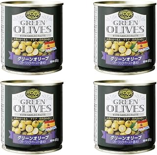 【まとめ買い 4個 缶詰】神戸物産 グリーンオリーブ ガーリックペースト詰め 200g×4缶 オリーブ おつまみ サラダ ピザ パスタ 付け合わせに スペイン産 常備品 備蓄 ストック おつまみ 料理 缶詰