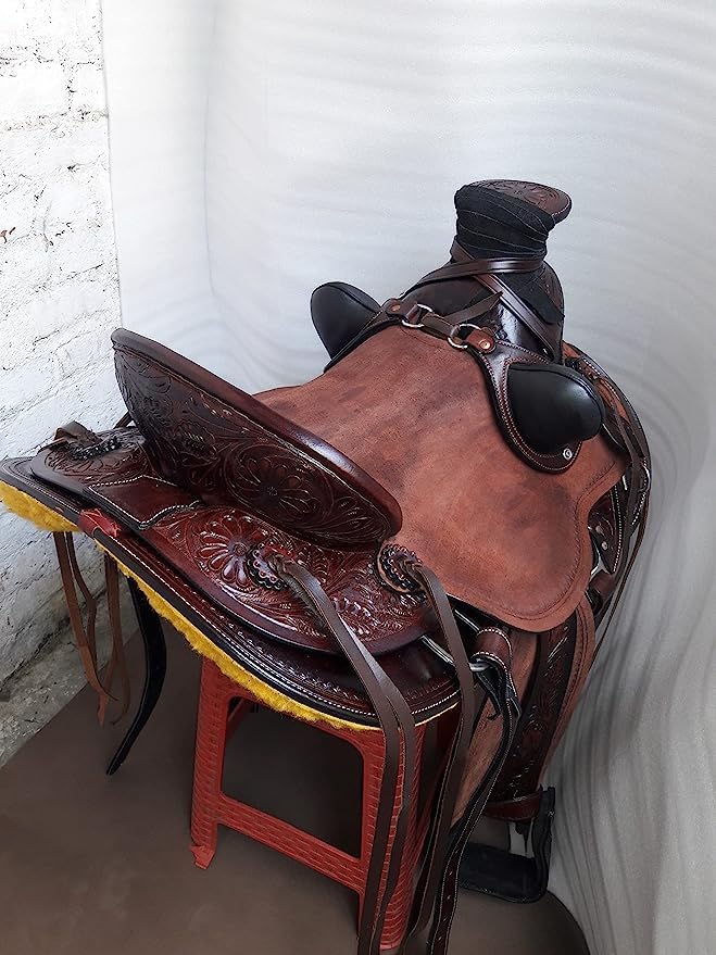 Miniatura 5 de Rough Out Leather Western Heavy Duty Wade Tree Roping Ranch Horse Tack Tack (14 pulgadas)