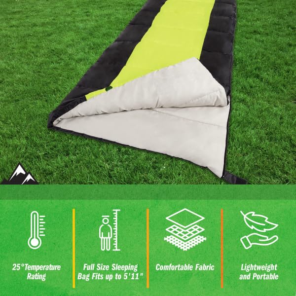 Bolsa de Dormir Wakeman para 3 Estaciones, Ligera y Compacta, para Adultos y Niños, Color Verde Neón miniatura 3