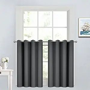 Yakamok Window Draperies Curtains Panels - Light Blocking Curtains, Grommet Top Small Drapes for Short Window/Basement(Dark Grey, 52Wx36L, 2 Panels)