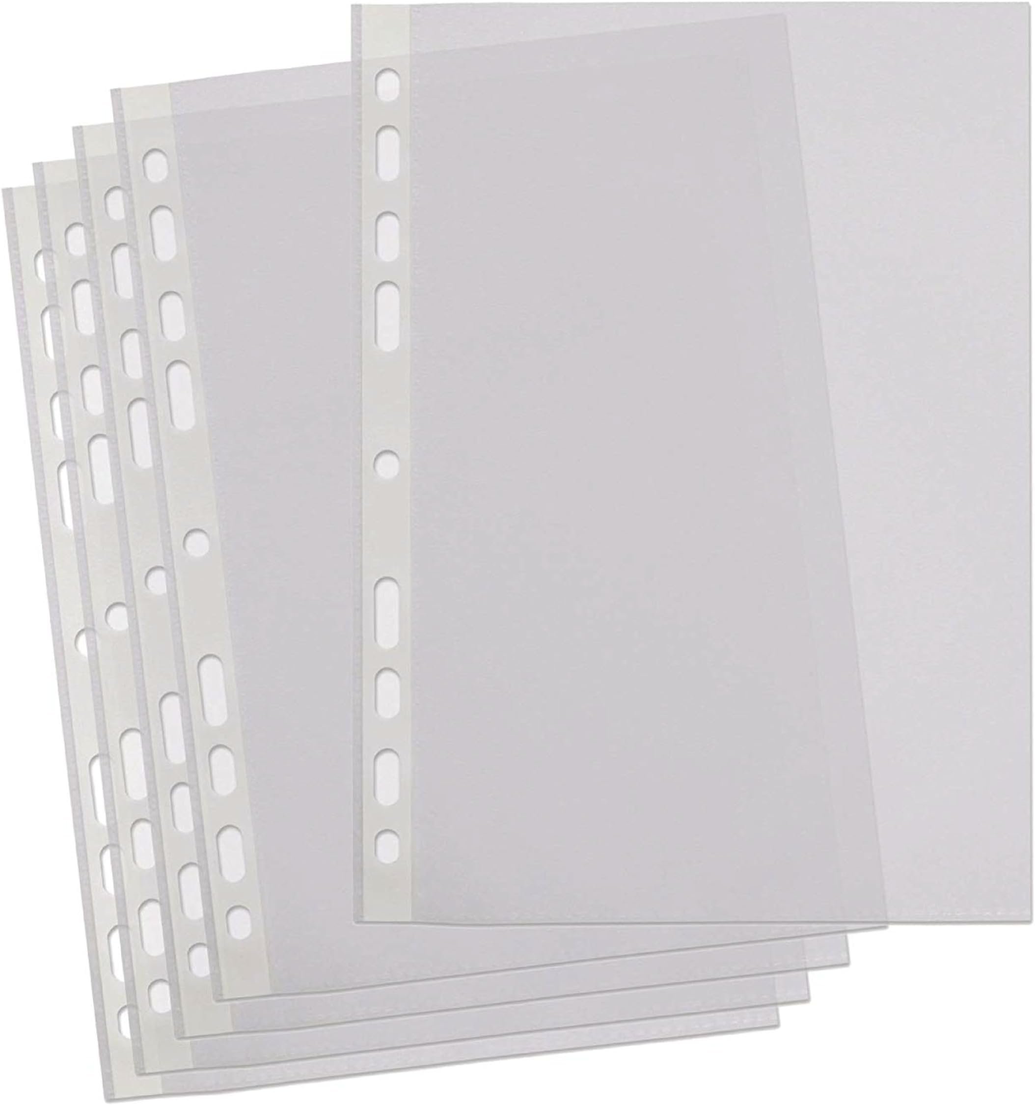 A4 Punched Pockets, 100 Clear Plastic Sleeves, Reinforced Multi-Punched Spine, 40 Microns for Durable Filing, Suitable for Ring Binders