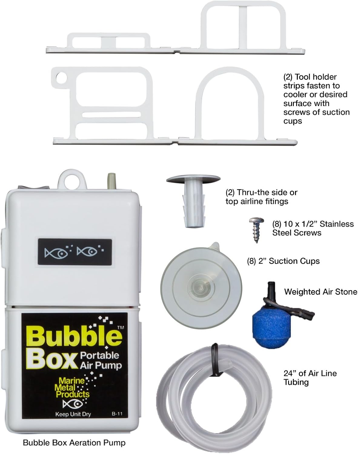 Marine Metal LWK-11 Bubble Box Livewell Kit with Aerator Pump for Up to 10-Gallon Containers