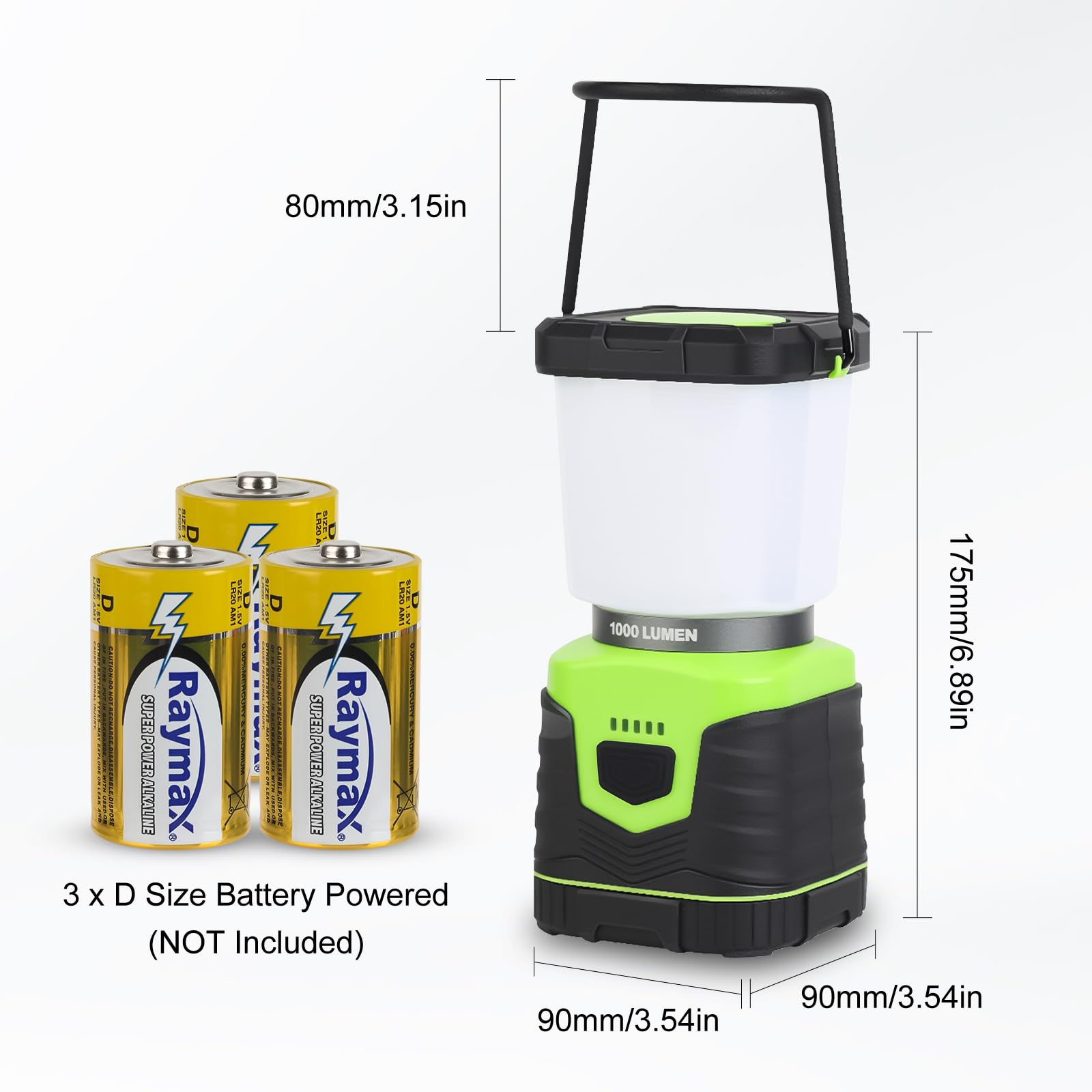 Linterna LED de camping, 1000 lúmenes, 4 modos de luz, funciona con pilas, IPX4 impermeable, linterna de emergencia regulable con indicador de batería para acampar al aire libre, senderismo