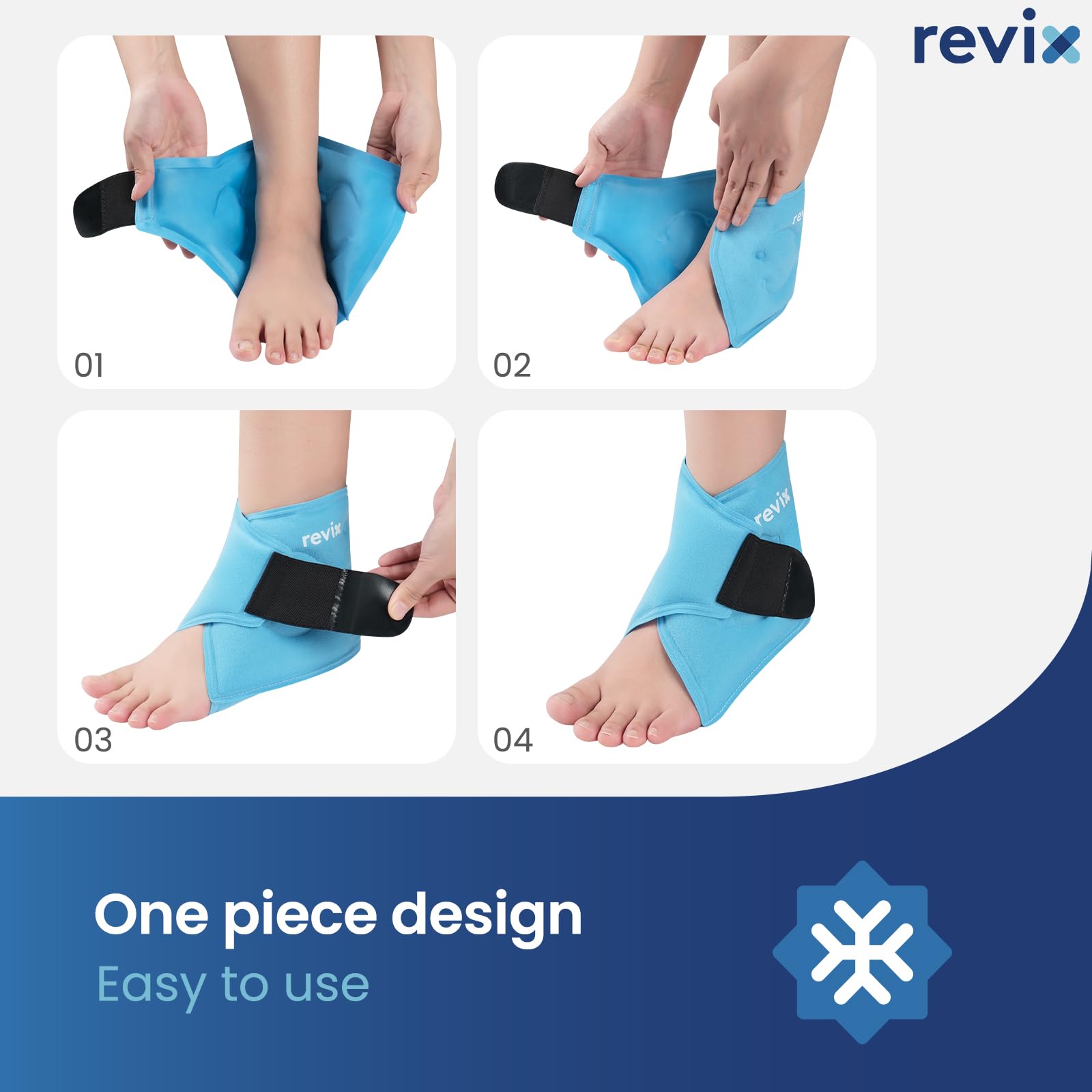 REVIX Pack de Froid pour Cheville (Lot de 2) - Gel Réutilisable à Compression Froide pour Douleurs du Pied, Enveloppe Glacée contre Gonflements, Fasciite Plantaire, Tendinite d'Achille et Entorses