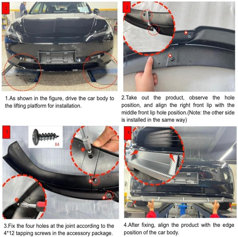 Dermon Front Bumper Lip Kit Fits for Tesla Model 3 2021 2022 2023 4-Door Sedan Accessories Front Spoiler Wing Splitter Lower Chin Trim ABS Material High Matte Carbon Fiber Look