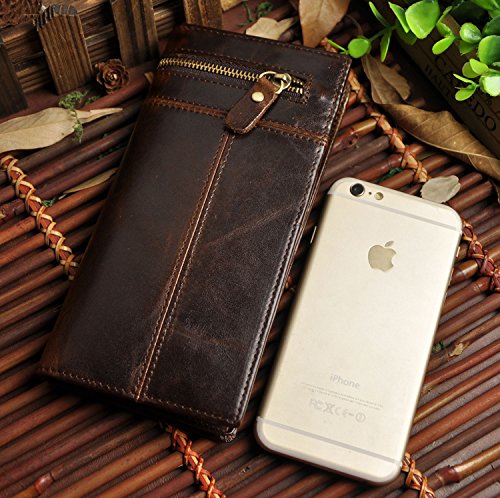 Le'aokuu Mens Genuine Leather Bifold Wallet Organizer Checkbook Card Case (M W1037 Coffee)4