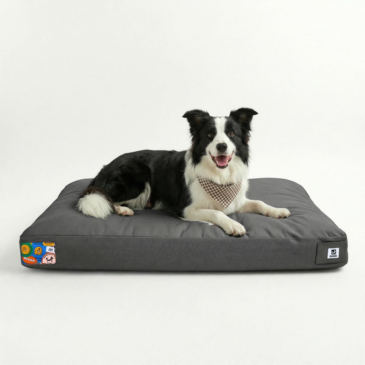 Sytopia 36 Inch Waterproof Canvas Outdoor Dog Bed for Large and Medium Dogs, Washable Removable Cover, Indoor Outdoor Patio Pet Pad, Dark Grey