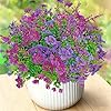 Kunstbloemen, 12 bundels UV-bestendig voor buiten, groen, struiken, planten, binnen en buiten, hangende plantenbak voor thuis, tuindecoratie (blauw