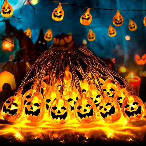 Fenvela de Halloween Decoraciones, 20 LED Calabaza Halloween Luminosa, 3M Luces Halloween Calabaza con Modos de Ajustable, Perfectamente adecuado para Halloween