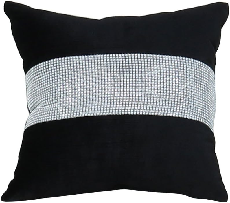 Sourcingmap Couch Pillowcase Velvet Luxury Diamante Pillow Cover for Sofa Bedroom 18x18 Inches Black, 46 x 46 cm (Pack of 1)