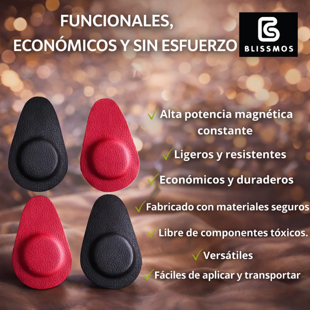 Imanes BlissMos® para Biomagnetismo –Pack de 4 Unidades – Elaborados Artesanalmente – Imanes de Ferrita – Forrados en Polipiel Resistente – Ideal para Par Biomagnético y Magnetoterapia – 1000 Gauss