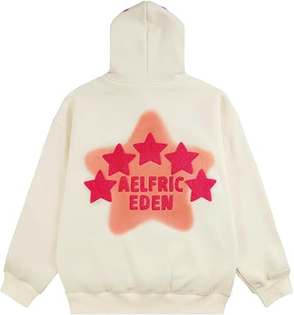 Aelfric Eden Star Print Color Contrast Hoodie Mens Plain Hooded Women Oversized Hoody Casual Loose Sweatshirt Long Sleeve Warm Pullover Fall Winter Outfits