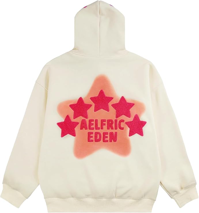 Aelfric Eden Star Print Color Contrast Hoodie Mens Plain Hooded Women Oversized Hoody Casual Loose Sweatshirt Long Sleeve Warm Pullover Fall Winter Outfits