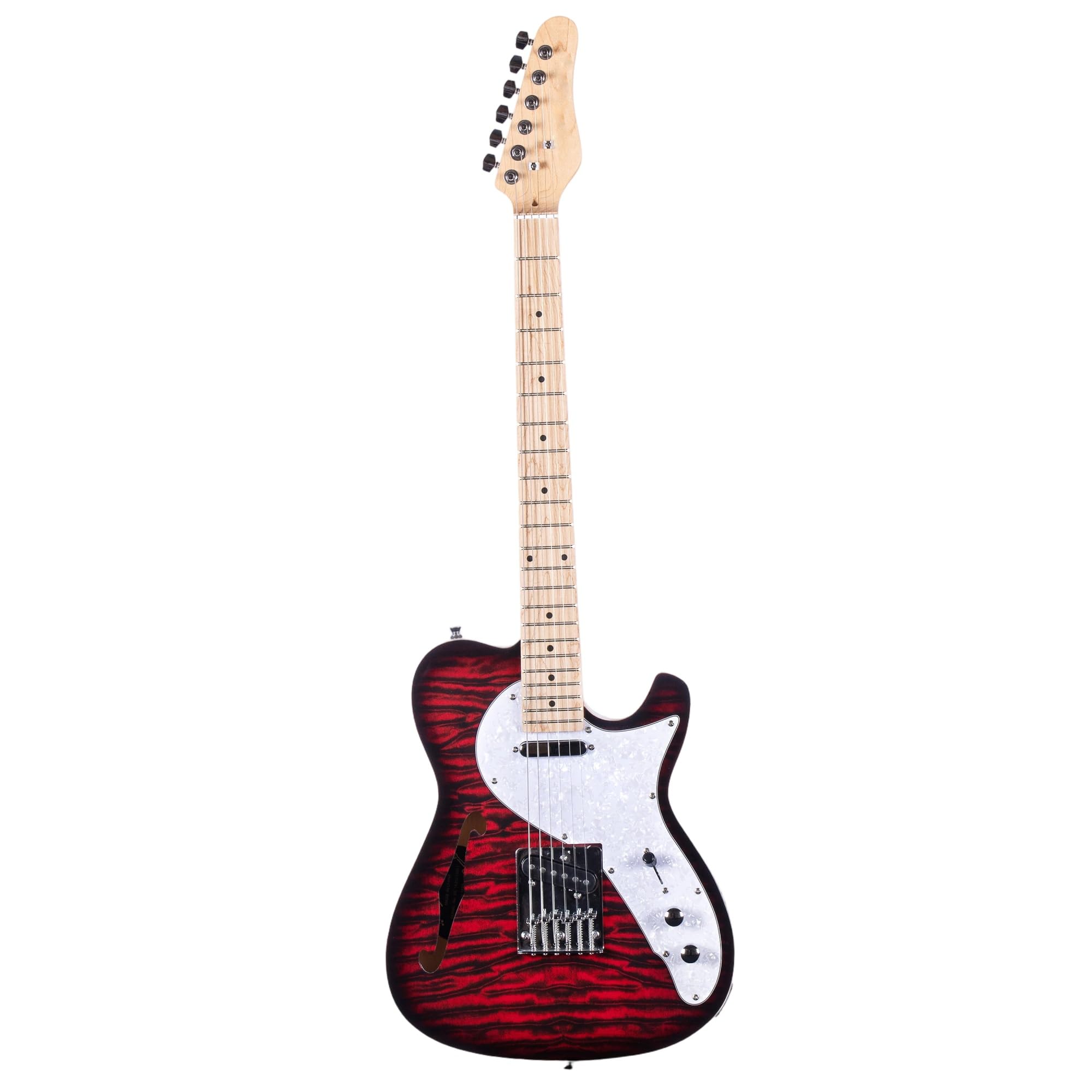 Standard Gitara Elektryczna Profesjonalna Gitara Elektryczna Jazzowa F Hole Z Chromowanymi Tunerami Basswood Humbucker Pickup(Red)