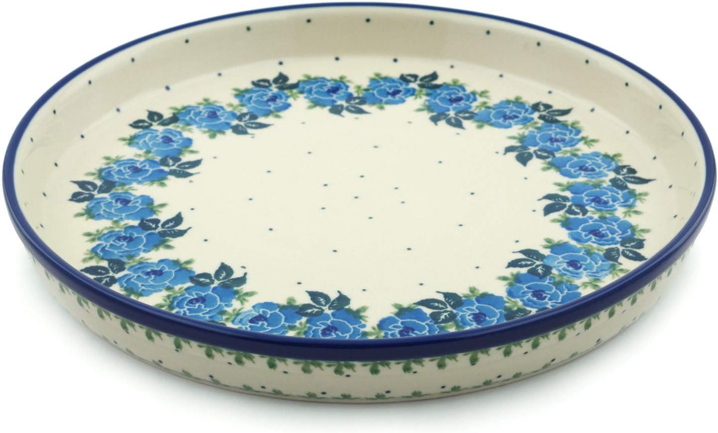 Polmedia Polish Pottery Cookie Platter 10-inch - Blue Rose Pattern Handmade in Boleslawiec Poland by Ceramika Artystyczna + Certificate of Authenticity