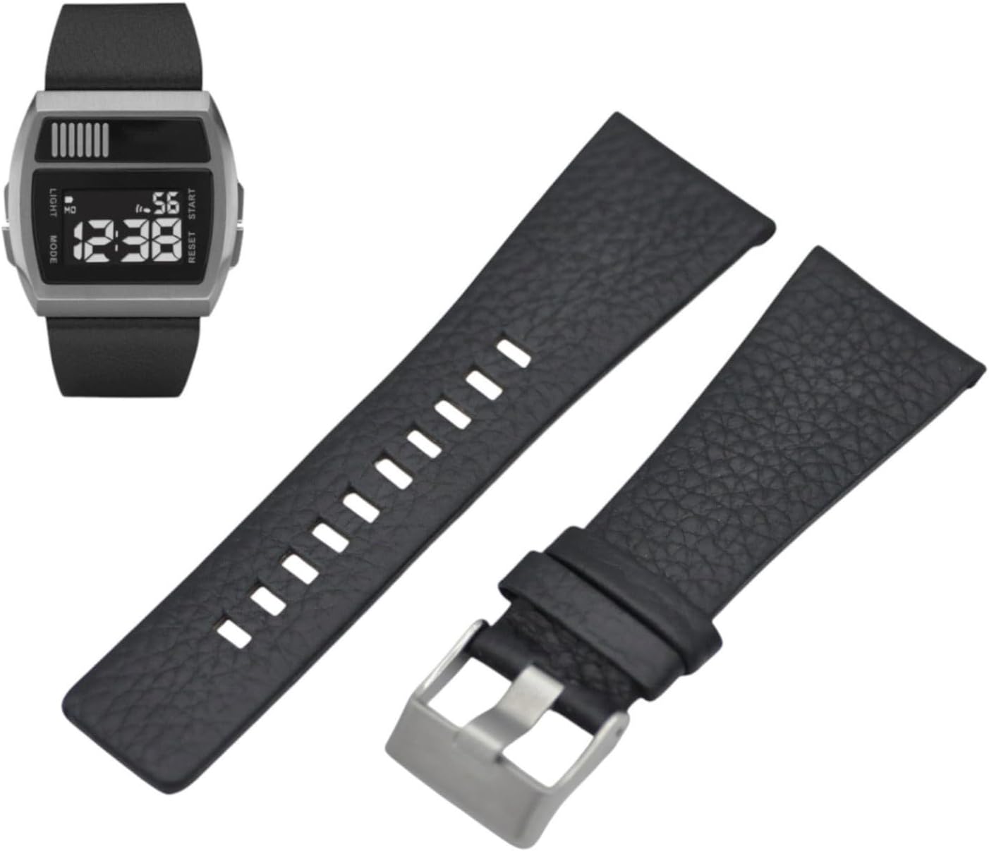 DZ7203 30mm Black Leather Watch Strap – Compatible with Diesel