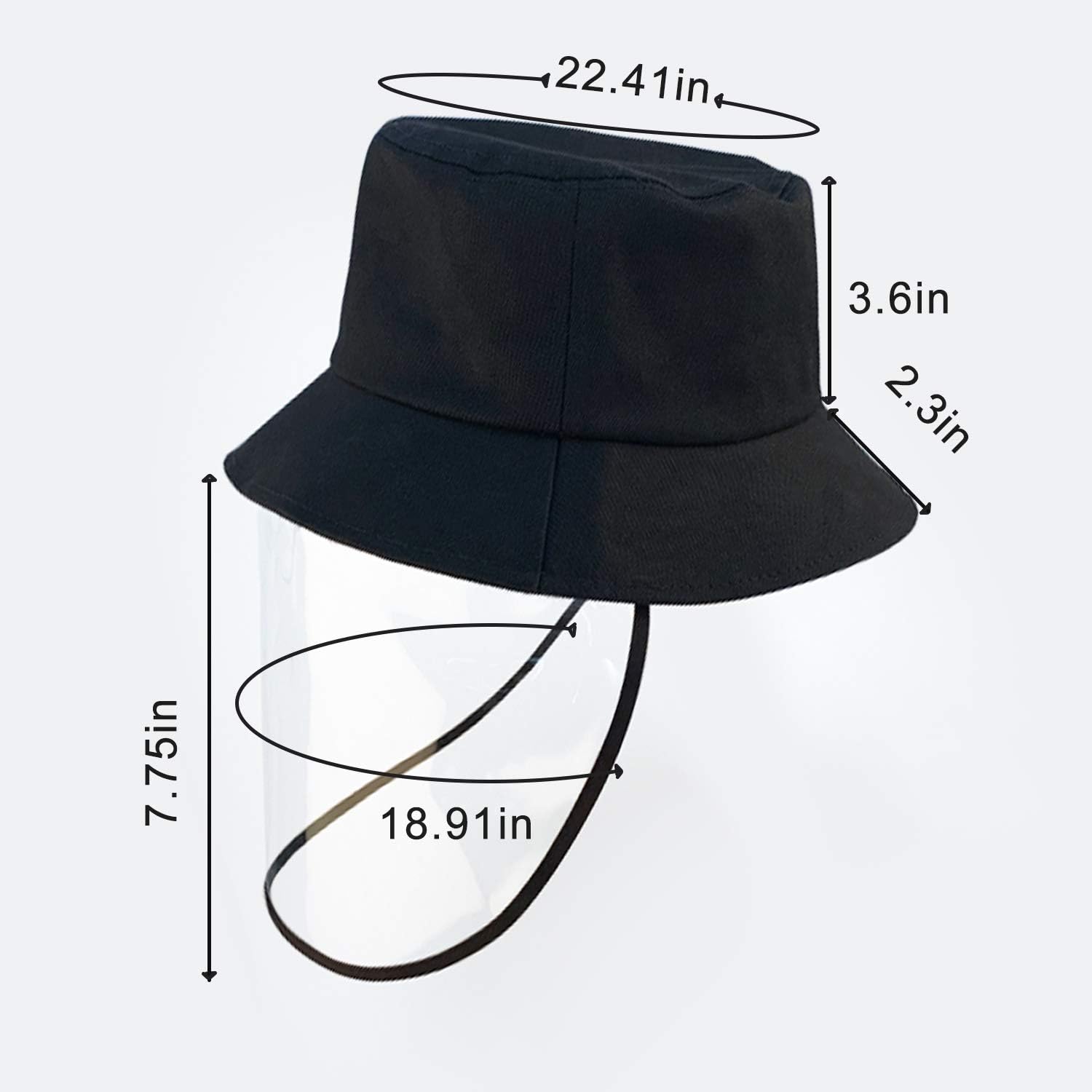 EHH Protective Hat with Detachable Safety Face Shield, Full-face Protection Hat Bucket Hat Baseball Cap Cover Adjustable for Men Women (Fisherman Hat) Black