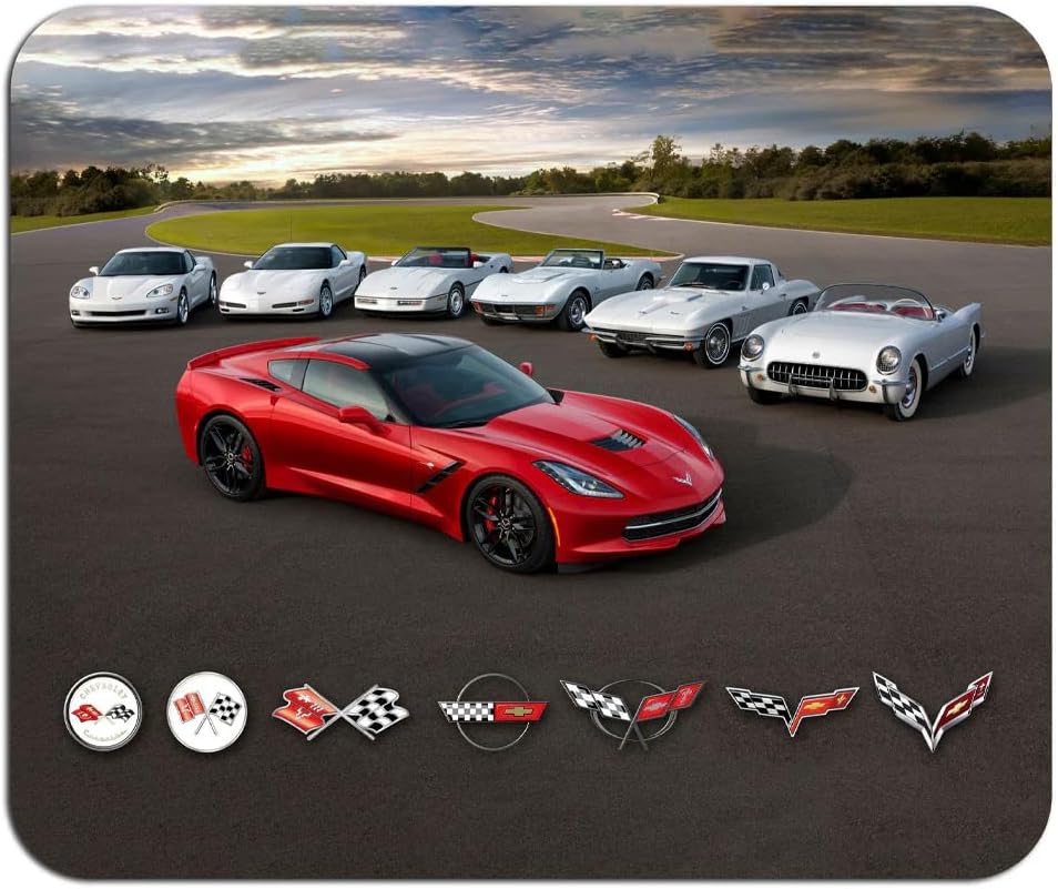 C1-C7 Corvette Generations Mouse Pad - Non-Slip Rubber Desktop Pad for Office or Home - Officially Licensed by GM