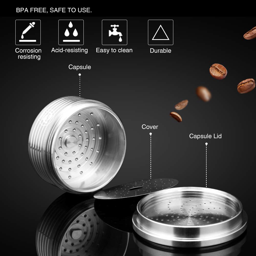 Capsula Caffè Riutilizzabile Capsule Riutilizzabili in Acciaio Inossidabile e Silicone per Macchina da Caffè (Giallo