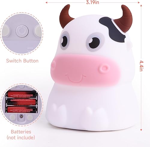 Miniatura 9 de AVEKI Luz nocturna para niños, lámpara de noche portátil con control de grifo, modo de 7 colores, lindo animal vaca, lámpara de noche LED para