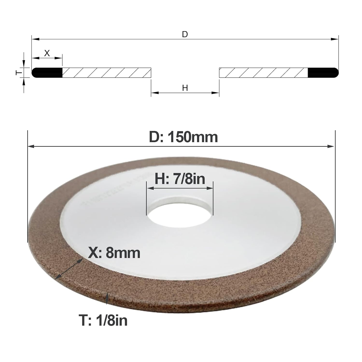 5-3/4" Resin CBN Chainsaw Wheel for 1/4" and .325 Pitch Steel Chains (1/8 inch Thick)