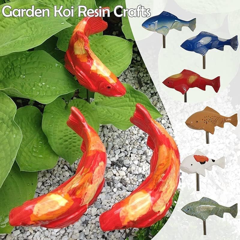 3Pcs Fish Garden Ornaments, Resin Koi Fish Statue Fish Sculpture Ornament Koi Fish Decor, Koi Fish Decor Garden with Stake, for Outdoor Garden Lawn Pond Patio Decor Ornament (3)