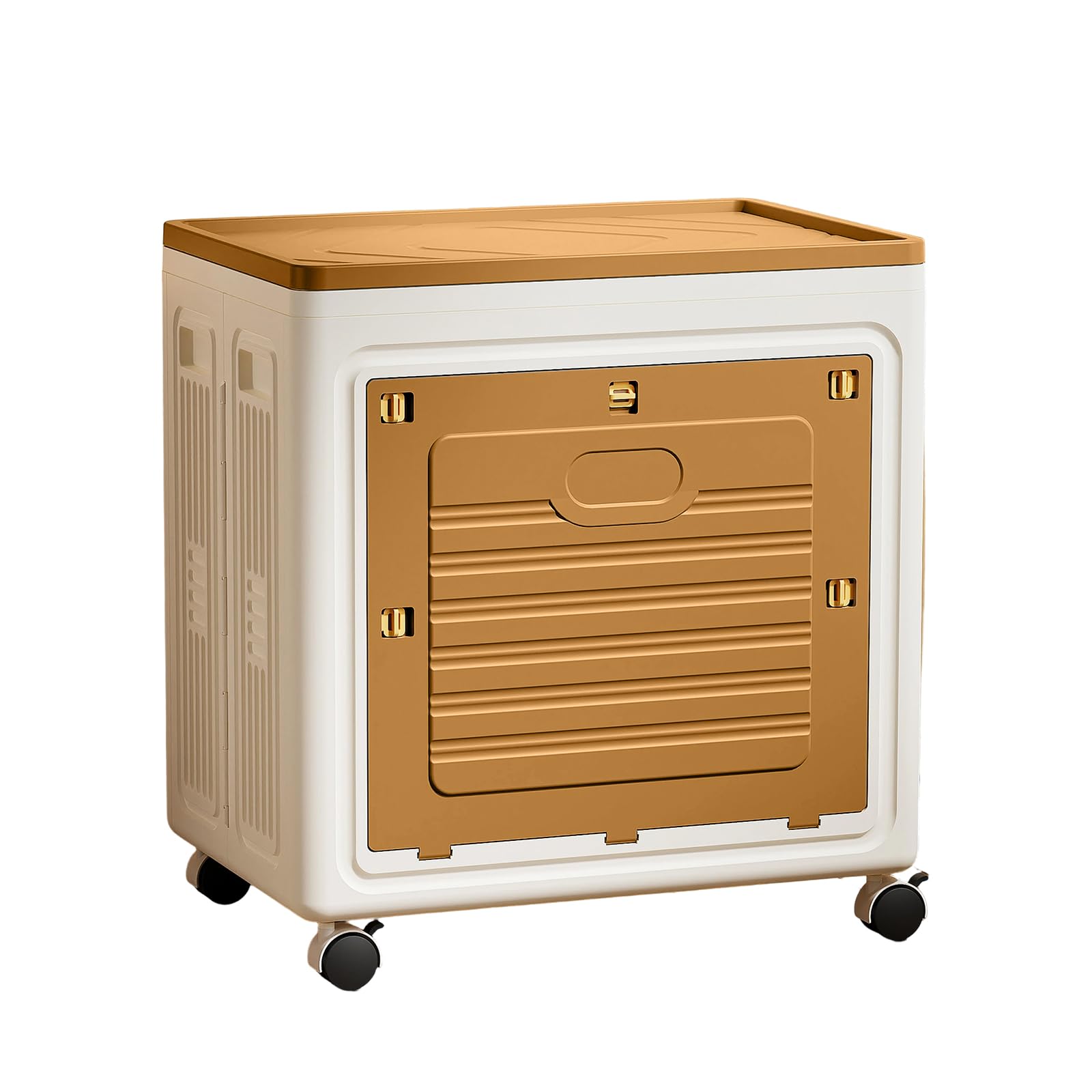 Aufbewahrungsbox mit Deckel Groß, 95L Plastik Ordnungsboxen Kleiderschrank, Stapelbare Kunststoffschrank, Faltbare Aufbewahrungsschrank mit Rollen für Heimspeicher, Büro, 48 x 36 x 56cm, Kaffee