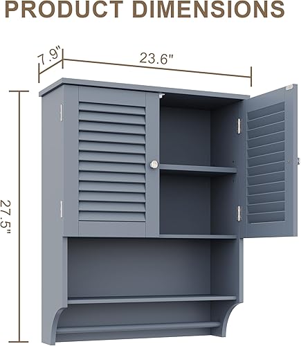 Miniatura 3 de ChooChoo Armario de pared de baño con barra de toallas, 23.6 pulgadas de largo x 8.9 pulgadas de ancho x 29.3 pulgadas de alto, gabinete de medicina