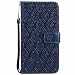 Produktbild Galaxy J3 2016 Hülle, Galaxy J3 Hülle, Premium Veganes Leder Elegantes Geprägtes Blumenmuster Slim Ständer Flip Brieftasche Schutzhülle für Samsung Galaxy J3 2015 / J3 2016, Dunkelblau