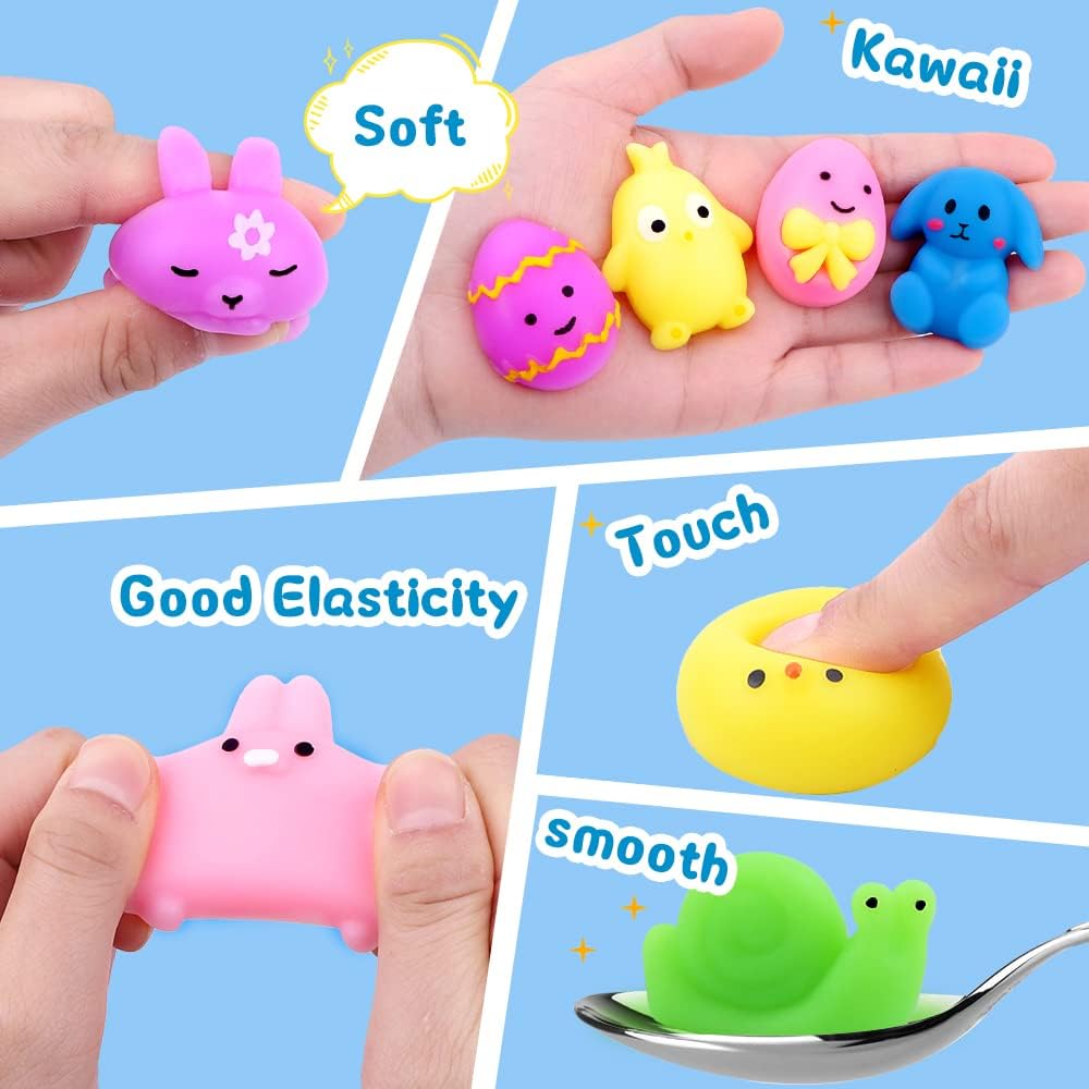 36pcs Easter Mochi Squishy Toys, Easter Squeeze Fidget Toys Bunny Egg Stress Relief Toys for Kids Easter Basket Stuffers Fillers Classroom Prize Supplies Party Gifts Favors