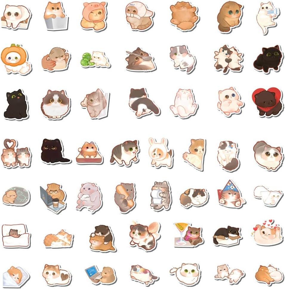 100 PCS Cute Cat Stickers, Kawaii Cat Stickers Waterproof Vinyl Cute Sticker for Laptop Guitar Water Bottle Luggage Bike Scrapbooking Skateboard Fashion Decals Gift for Kids Teen Girls Adults