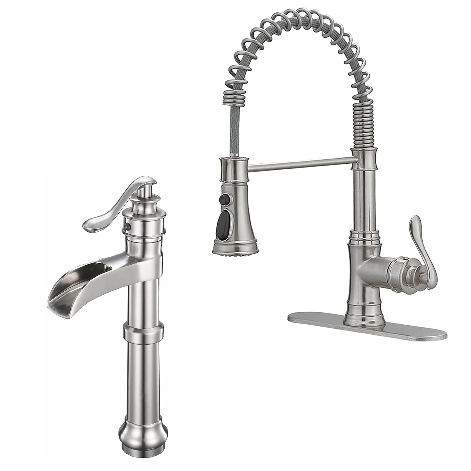 Nfusrxmbk Black Vessel Sink Faucet Brushed Nickel Waterfall Single Hole With Brushed Nickel Kitchen Sink Faucet With Pull Down Sprayer 3 Mode Outlet