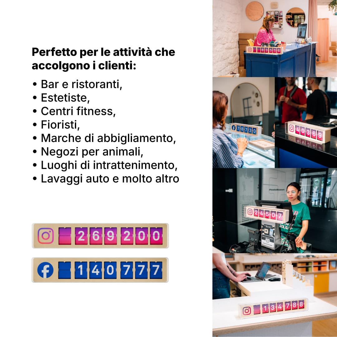 Contatore istantaneo di Follower Instagram - Collegato ai Tuoi Social Network Aziendali in Tempo Reale - Potenzia la visibilità e fidelizza - Struttura in Legno - Wi-Fi - 7 Numeri