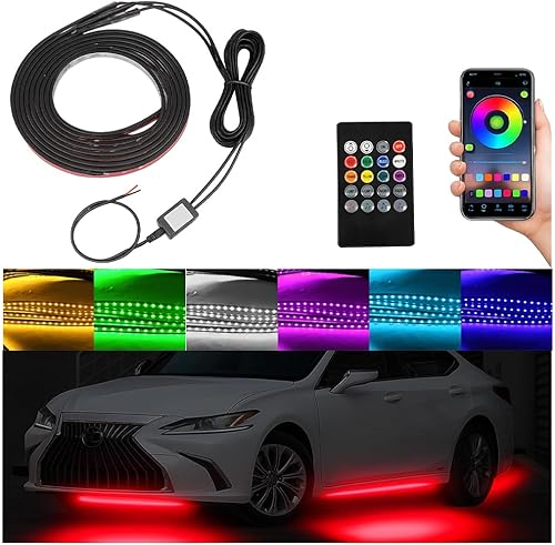 Tira de luces de neón para automóvil, 4 piezas RGB con control de aplicación, lámpara LED para vehículo con función activa de sonido, modo de
